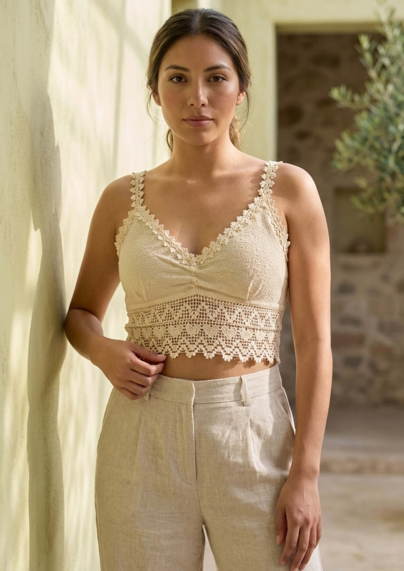 Top corto de algodón - Gracia - Beige