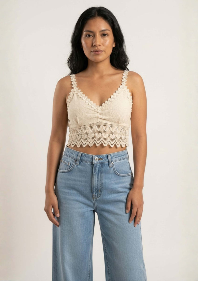 Top corto de algodón - Gracia - Beige