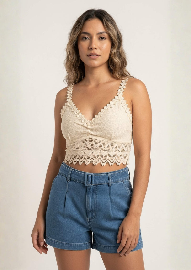 Top corto de algodón - Gracia - Beige