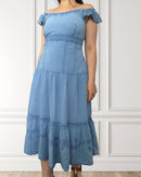 Off-the-shoulder Carmen dress - Katsura - Light blue