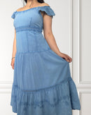 Off-the-shoulder Carmen dress - Katsura - Light blue