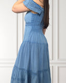 Off-the-shoulder Carmen dress - Katsura - Light blue