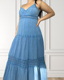 Vestido largo vaporoso - Tevetia - azul claro