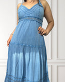 Vestido largo vaporoso - Tevetia - azul claro