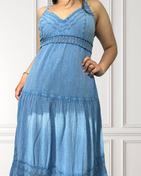 Vestido largo vaporoso - Tevetia - azul claro