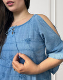 Off-the-shoulder summer dress - Hibisco - Light blue