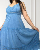 Vestido largo vaporoso - Tevetia - azul claro