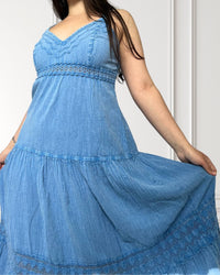 Vestido largo vaporoso - Tevetia - azul claro