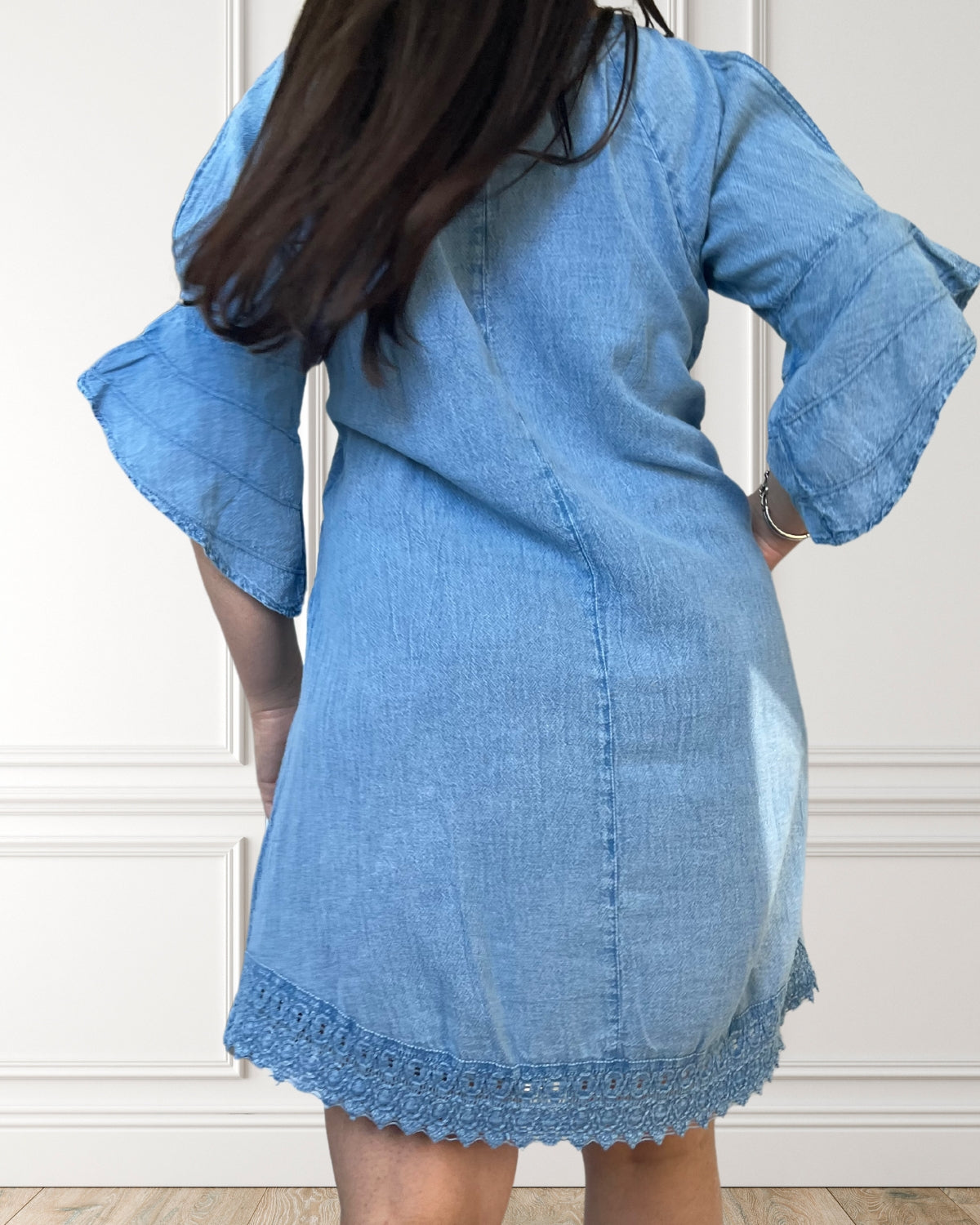 Off-the-shoulder summer dress - Hibisco - Light blue