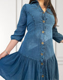 Long-sleeved blouse dress - Henea - Blue