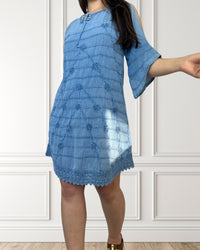 Off-the-shoulder summer dress - Hibisco - Light blue