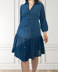 Long-sleeved blouse dress - Henea - Blue
