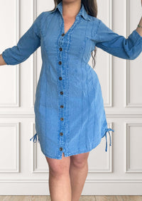 Long-sleeved blouse dress - Canna - Light blue