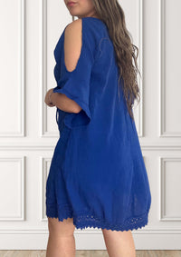 Off-the-shoulder summer dress - Hibisco - Blue