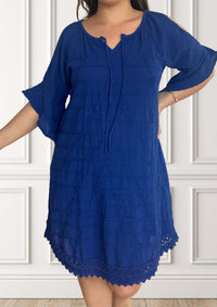 Off-the-shoulder summer dress - Hibisco - Blue